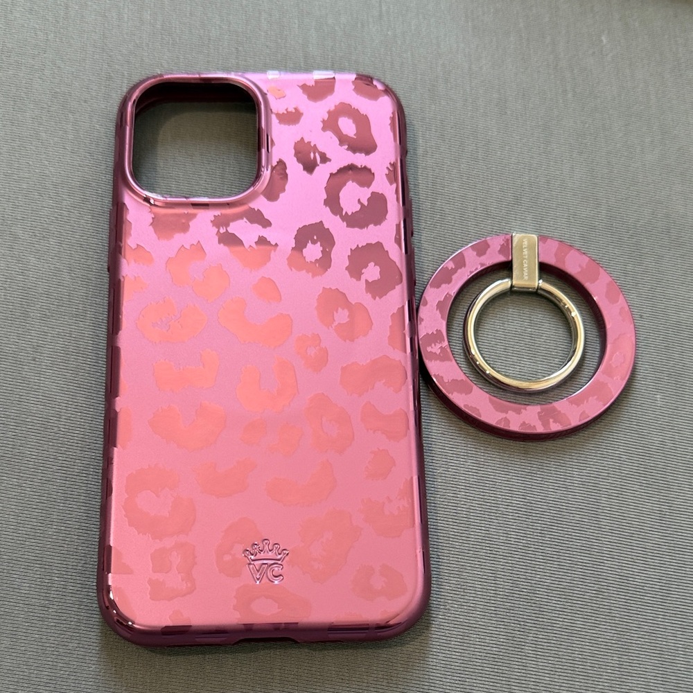 iPhone 12 Pro Velvet Caviar Pink Ruby Leopard Print Phone Case with Ring Holder